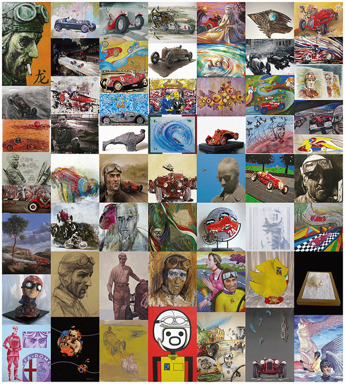 Locandina della mostra Artisti per Nuvolari 2016 alla Casa Museo Sartori di Castel d'Ario